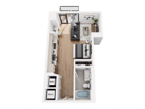 a floor plan of a house with a bedroom and a living room